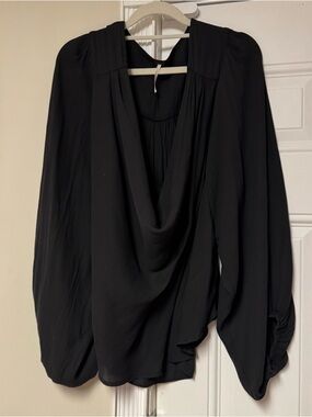Free People Black Draped Cowl Neck Blouse